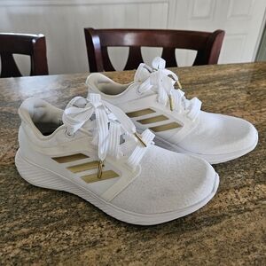 adidas White Sneakers with Gold Accents Sz 8.5